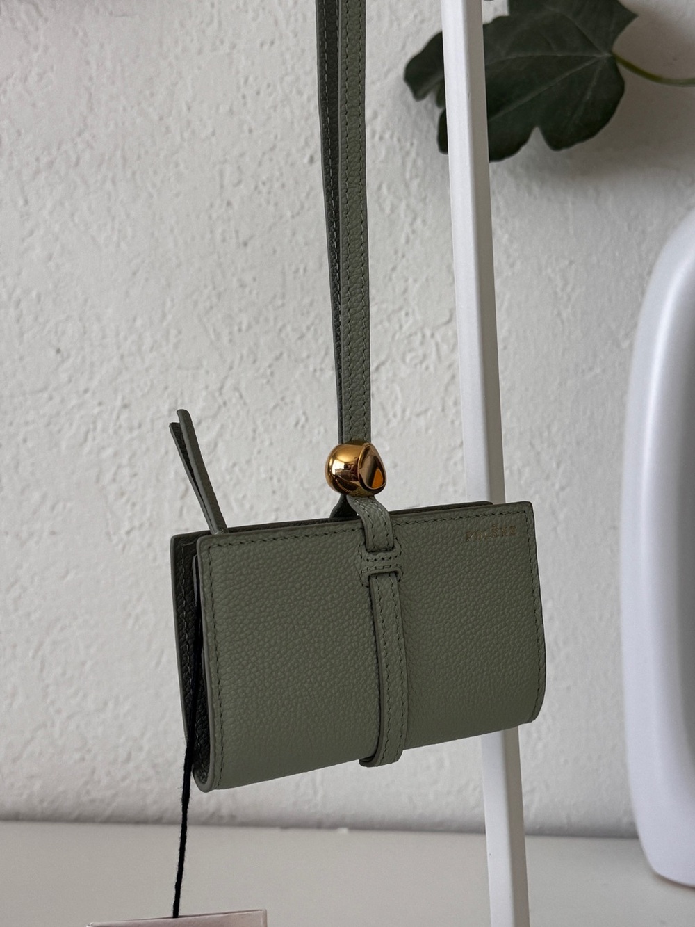 Polène Kaye Card Holder in The Color Fresh Olive in Pebbled Leather